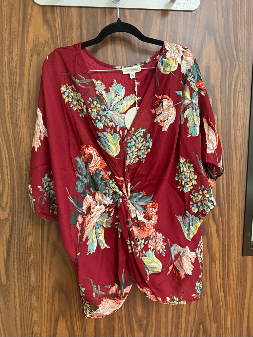 Umgee Floral Twist-Front Women's Top in Wine